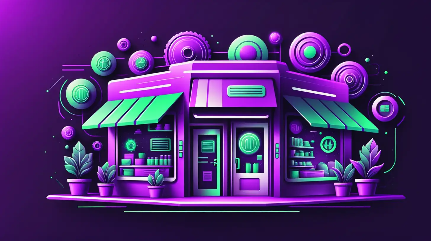 Futuristic Small Business Icon in Purple and Green Colors