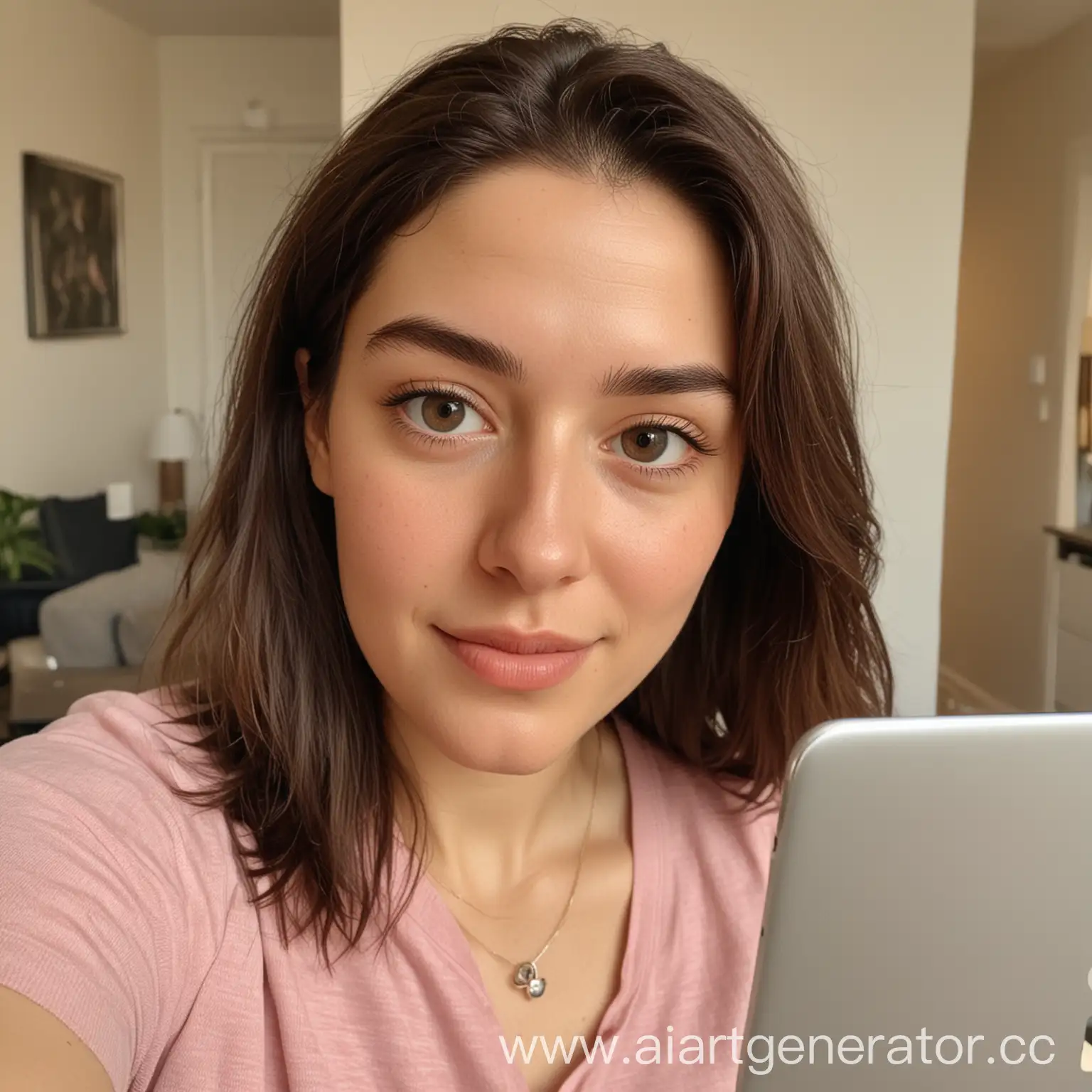 Woman-Taking-Selfie-with-iPhone-11-in-Home-Office-Setting
