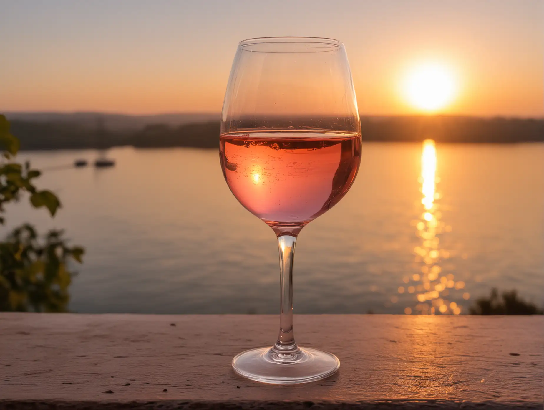бокал с розовым вином, на восходе 