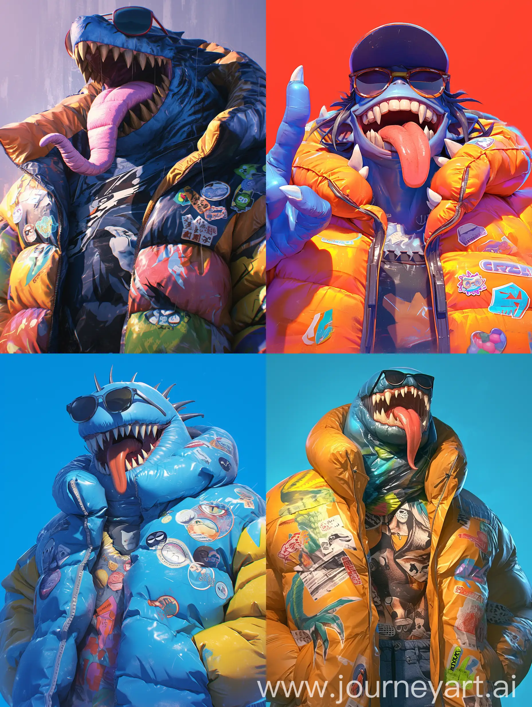 Playful-NFT-Monster-Character-in-Vibrant-Puffy-Jacket-and-Sunglasses