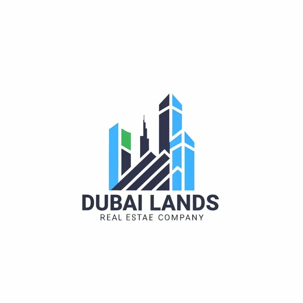 a logo design,with the text "Dubai Lands", main symbol:simple logo , "Dubai Lands",   Abstract Logo,   Social Media, 

 Real Estate Company established in Dubai, blue colors to be included. SIMPLE and UNIQUE.,Moderate,be used in Real Estate industry,clear background