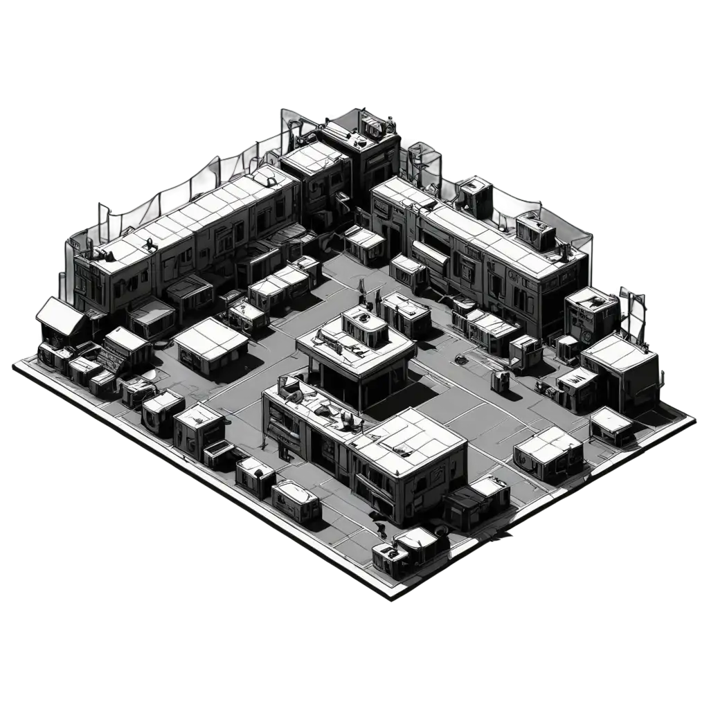 Isometric-Cyberpunk-Metropolis-in-Black-and-White-Caribbean-Comic-Book-Style-PNG-Image-for-Enhanced-Online-Visibility