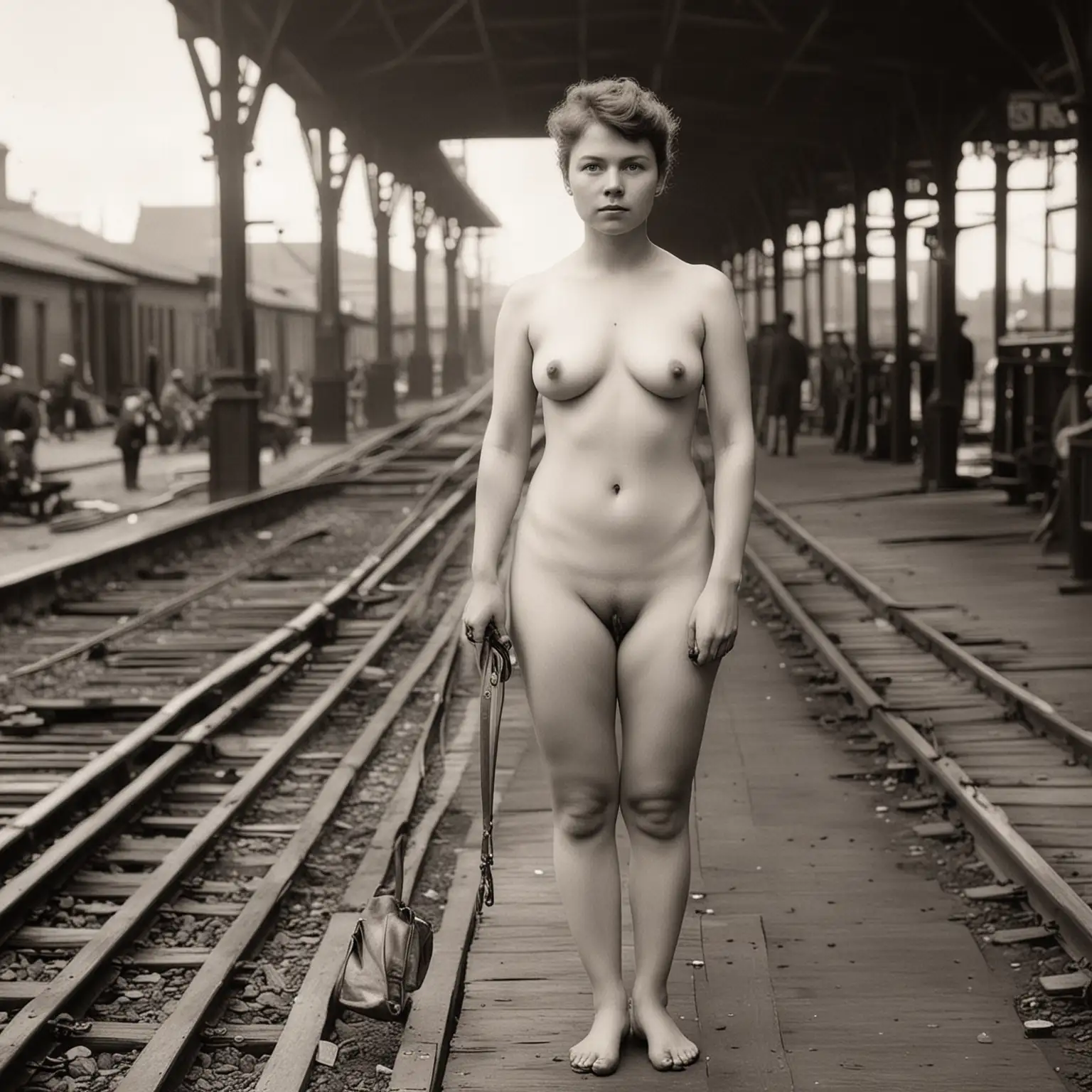 Historical Woman at Train Station 1890