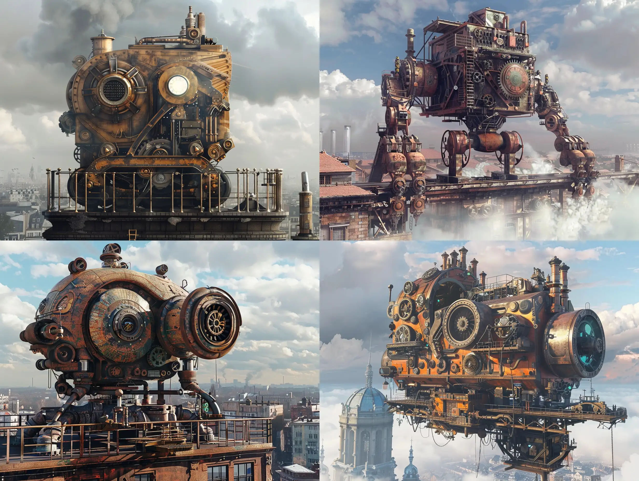 Steampunk-Style-Rooftop-with-Giant-Mechanical-Computer