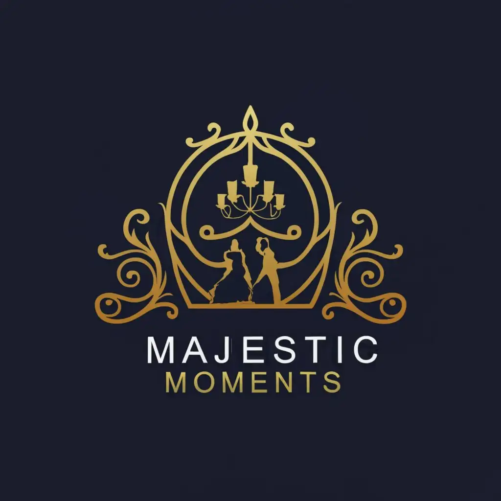 a logo design,with the text "Majestic Moments", main symbol:party event,complex,be used in Events industry,clear background