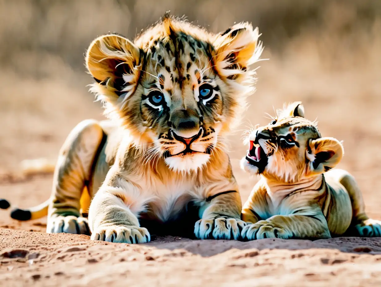 Playful Baby Lions Frolicking Together
