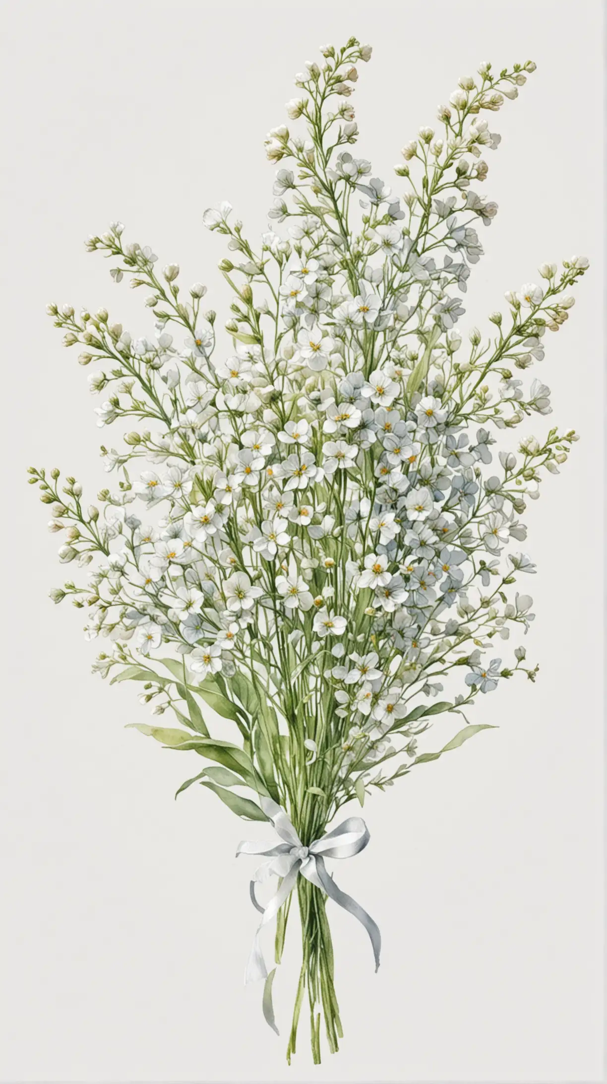 Delicate Watercolor Babys Breath Flower Bouquet on White Background