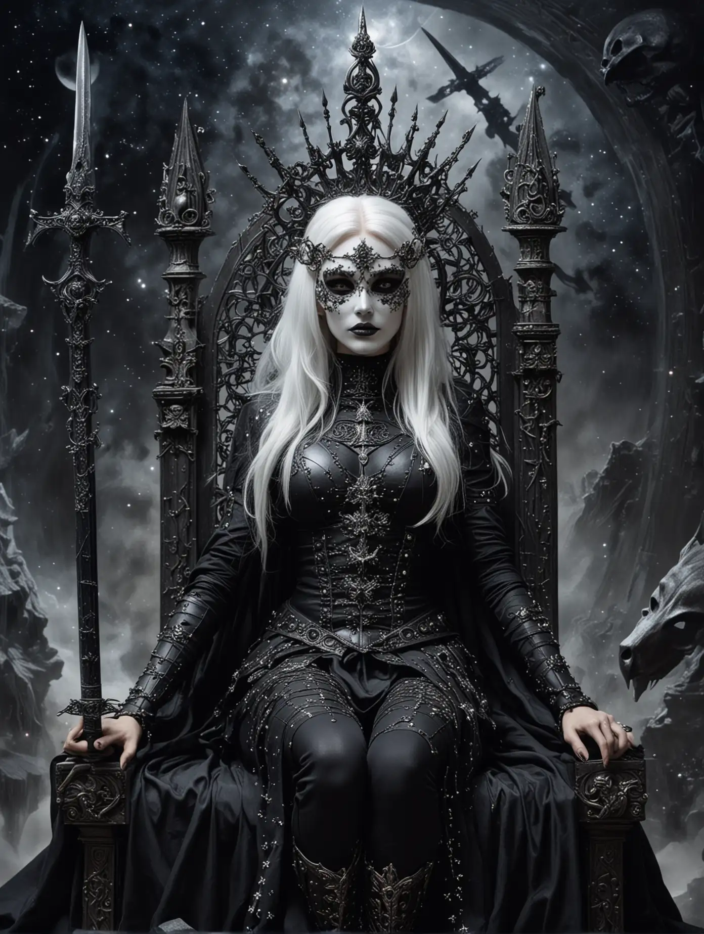 Goddess-Sister-Geherit-on-Cosmic-Throne-with-Black-Sword-and-White-Hair
