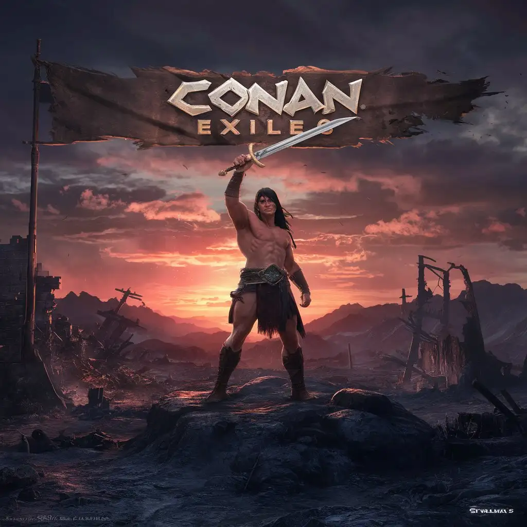 Conan Exiles Game Logo Redesign with Savage Barbarian Warrior
