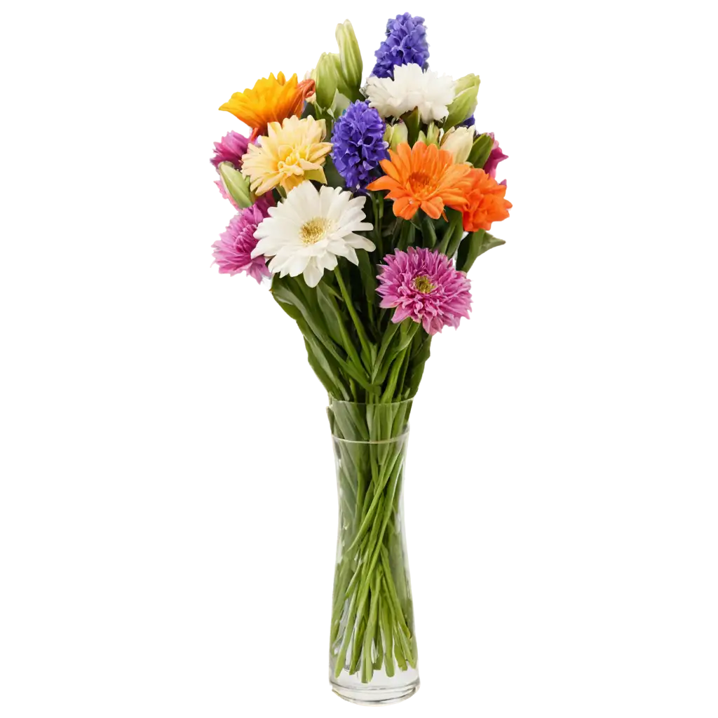 Bouquet of random flowers in a clear glass vase