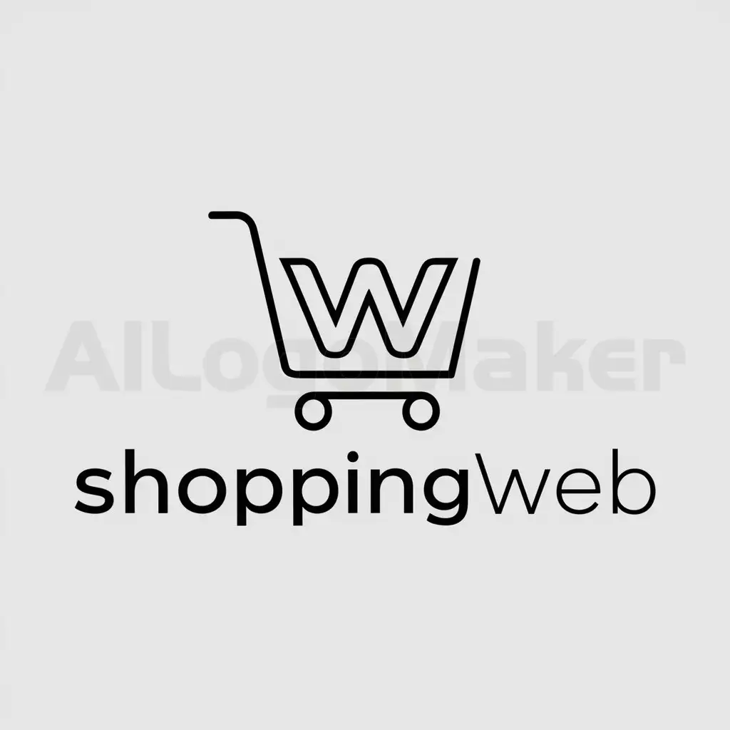 a logo design,with the text "ShoppingWeb", main symbol:symbol of white background and a shopping cart,complex,be used in Internet industry,clear background