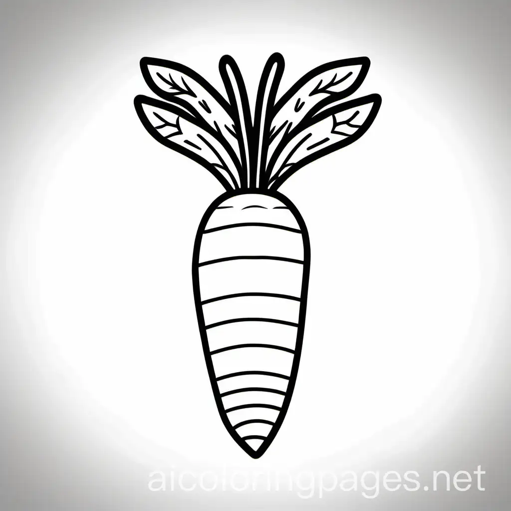 simple carrot image, Coloring Page, black and white, line art, white background, Simplicity, Ample White Space. The background of the coloring page is plain white to make it easy for young children to color within the lines. The outlines of all the subjects are easy to distinguish, making it simple for kids to color without too much difficulty