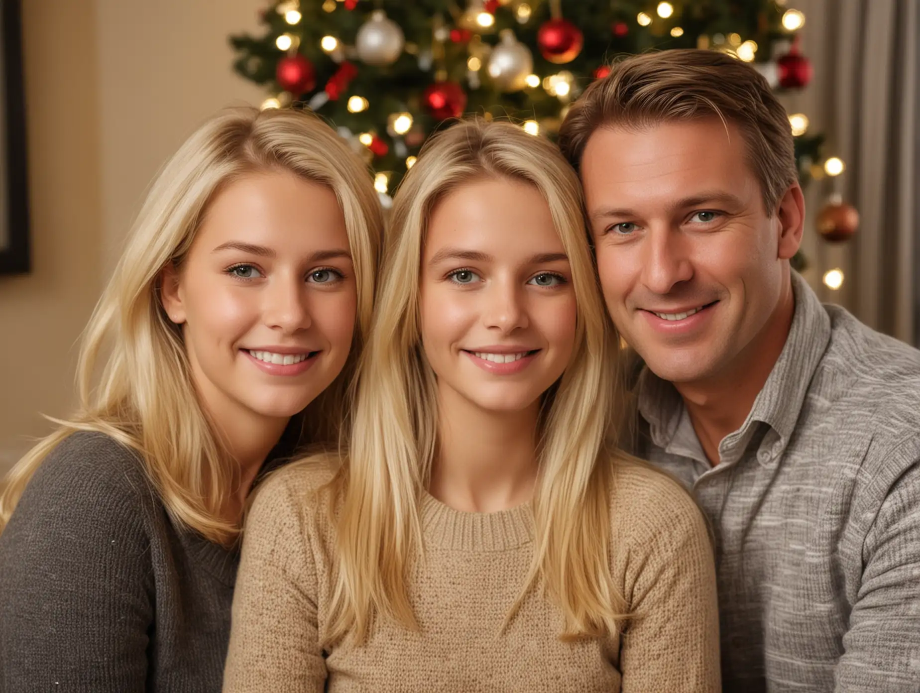 Christmas Family Portrait with Blond Girl and Parents