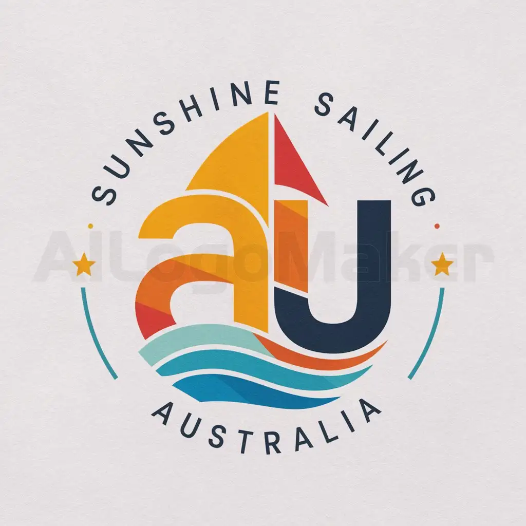 a logo design,with the text "Sunshine Sailing
", main symbol:We need a logo designed for "Sunshine Sailing Australia". We are open to color changes from current logo, but do not object to the colors in our current logo. Looking for a clean, simple, professional looking logo that would work well across all platforms (i.e. website, social media, print, etc.). Would like to see a logo that uses the letters "AU" as the sailboat and water (can be a bit abastract) with Sunshine Sailing in, around, or below the AU logo. Also open to other ideas.,Moderate,clear background