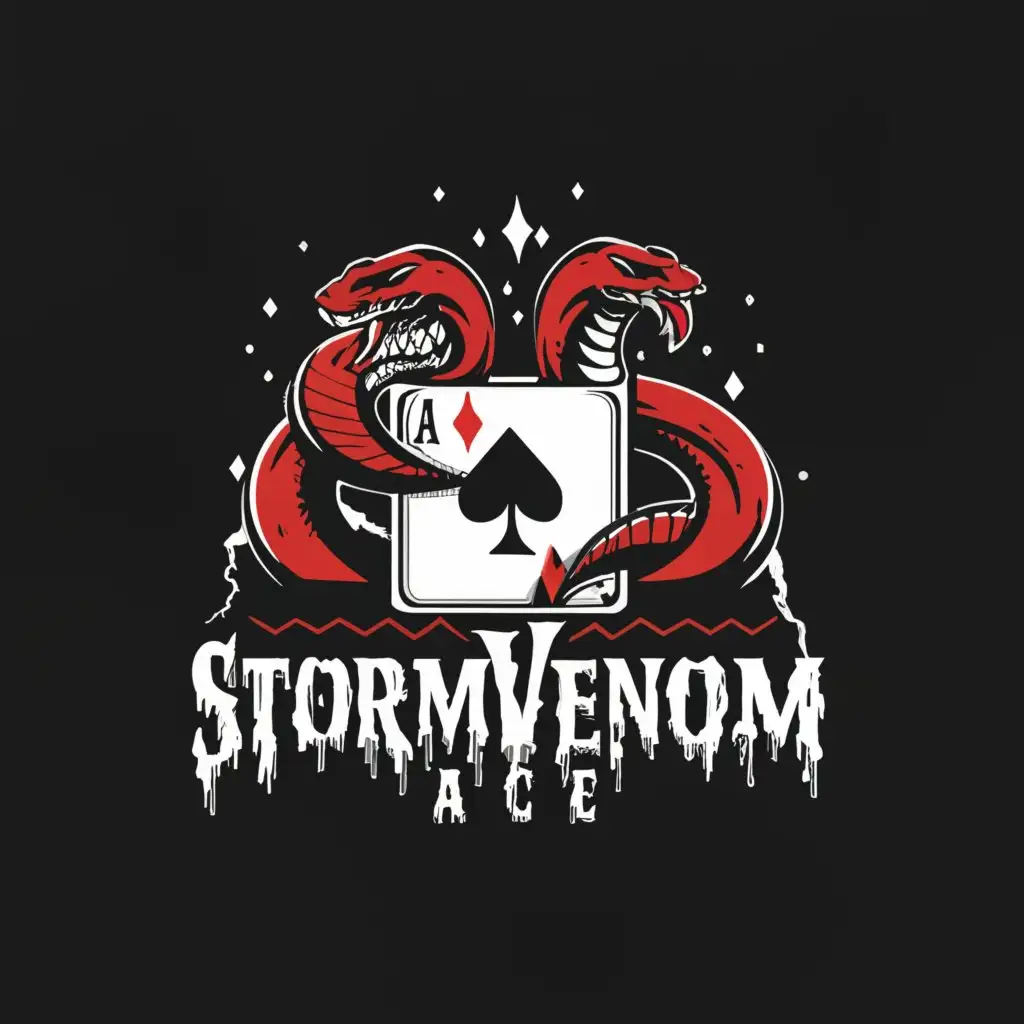a logo design,with the text "StormVenomAce", main symbol:A snake Shielding an ace card in the middle of a storm,complex,be used in Entertainment industry,clear background