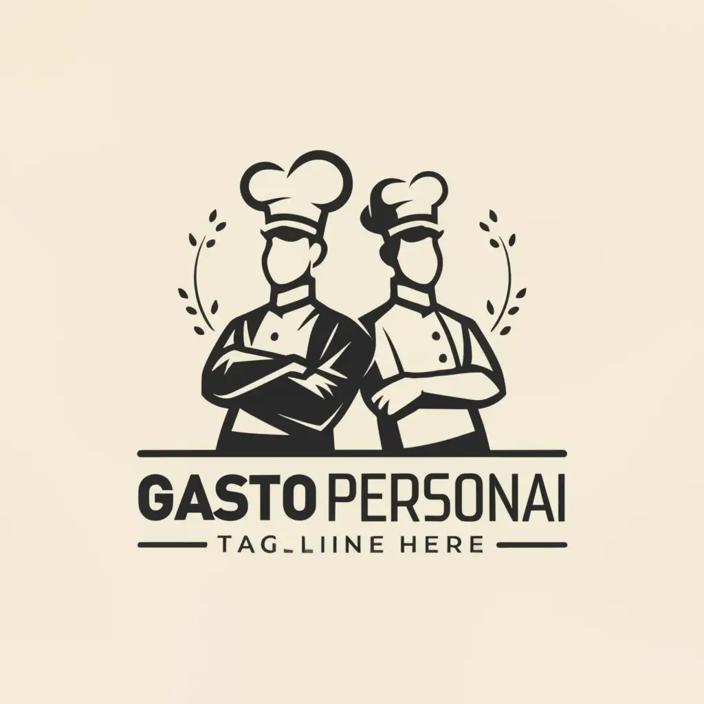 a logo design,with the text 'Gastro-Personal', main symbol:The logo shows two stylized silhouettes of workers in a dynamic pose. One figure is wearing a chef's hat or an apron, while the other figure is wearing a waiter's uniform or an apron. Both figures are facing each other and convey activity and cooperation. The clear lines and minimalist design convey professionalism and efficiency. The silhouettes could be placed on a neutral background to draw attention to the central elements. ,Moderate,be used in Restaurant industry,clear background