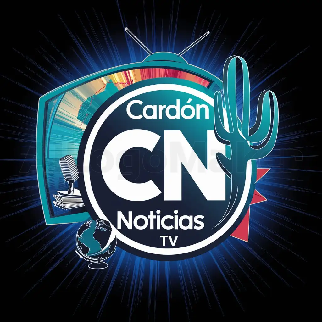 a logo design,with the text "CARDÓN NOTICIAS TV", main symbol:Could be a design where the letters 'CN' are prominent in the center, with a stylized symbol of television or a TV screen in the background. Around the letters 'CN' could be incorporated elements that suggest news, such as a globe, a microphone or a stylized newspaper. In addition, you could include a visual representation of the cactus, such as a contour stylized cactus, to refer to the name. The use of bright and contrasting colors could help make the logo stand out and be memorable.,complex,clear background