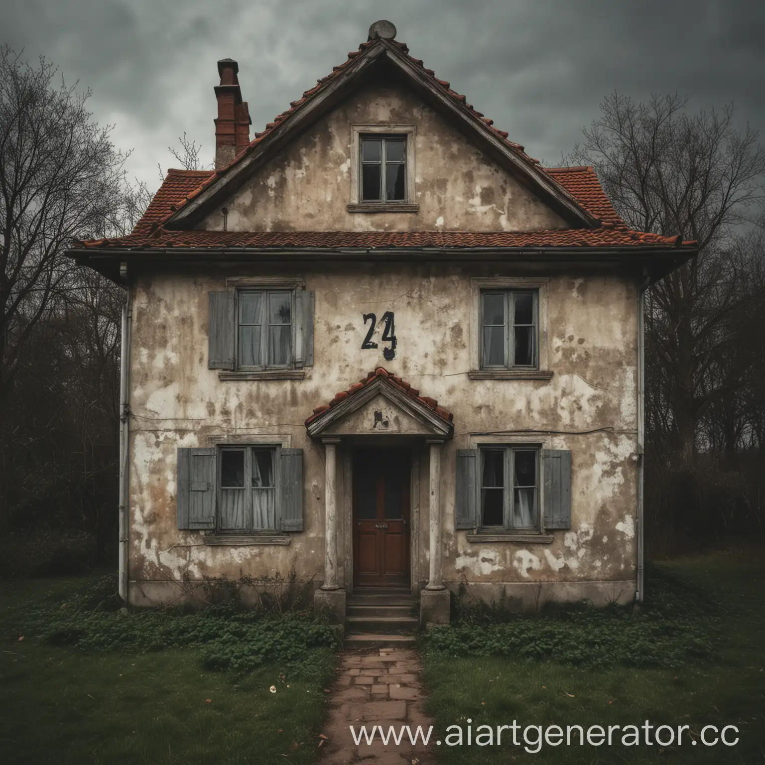 старый мрачный дом, на картинке спрятать четыре цифры 