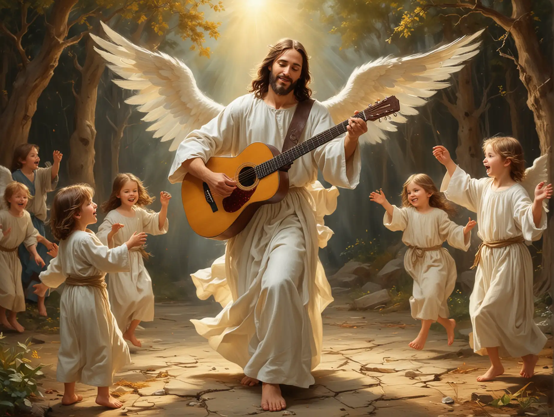 Jesus Christ Dancing with Children Heavenly Celebration in Oil Painting ...