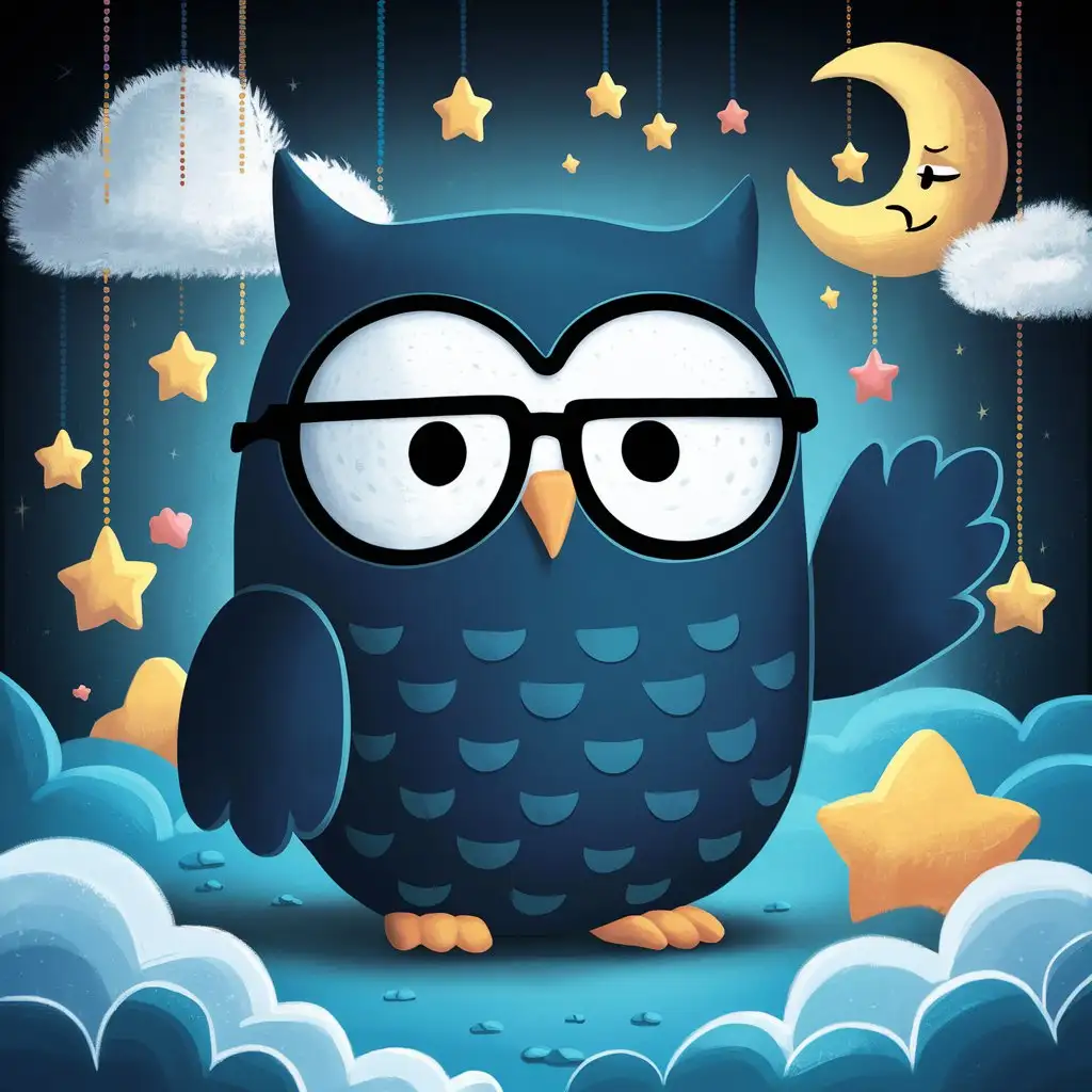 Sad-Cartoon-Owl-in-Dark-Blue-Tones-with-Glasses-Waving-Hands