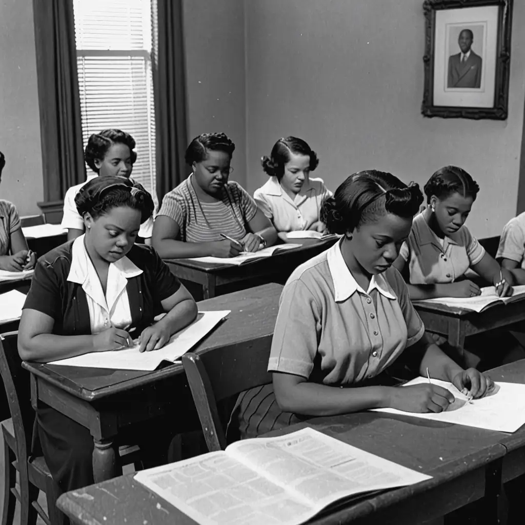 African American Home Economic Class 1943 Learning Domestic Skills and Community Bonding