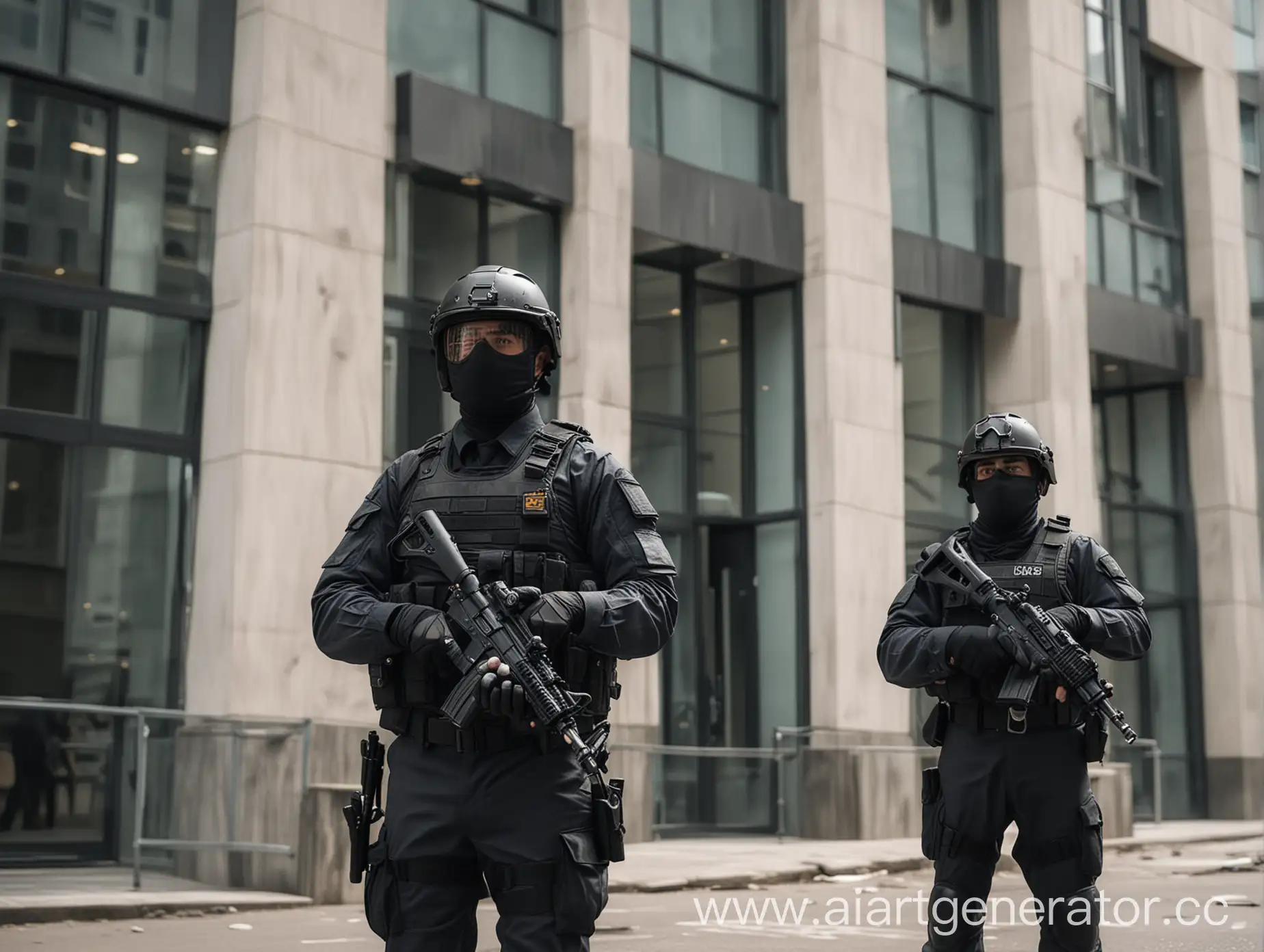 Determined-Security-Guards-Approach-Elegant-Office-Building