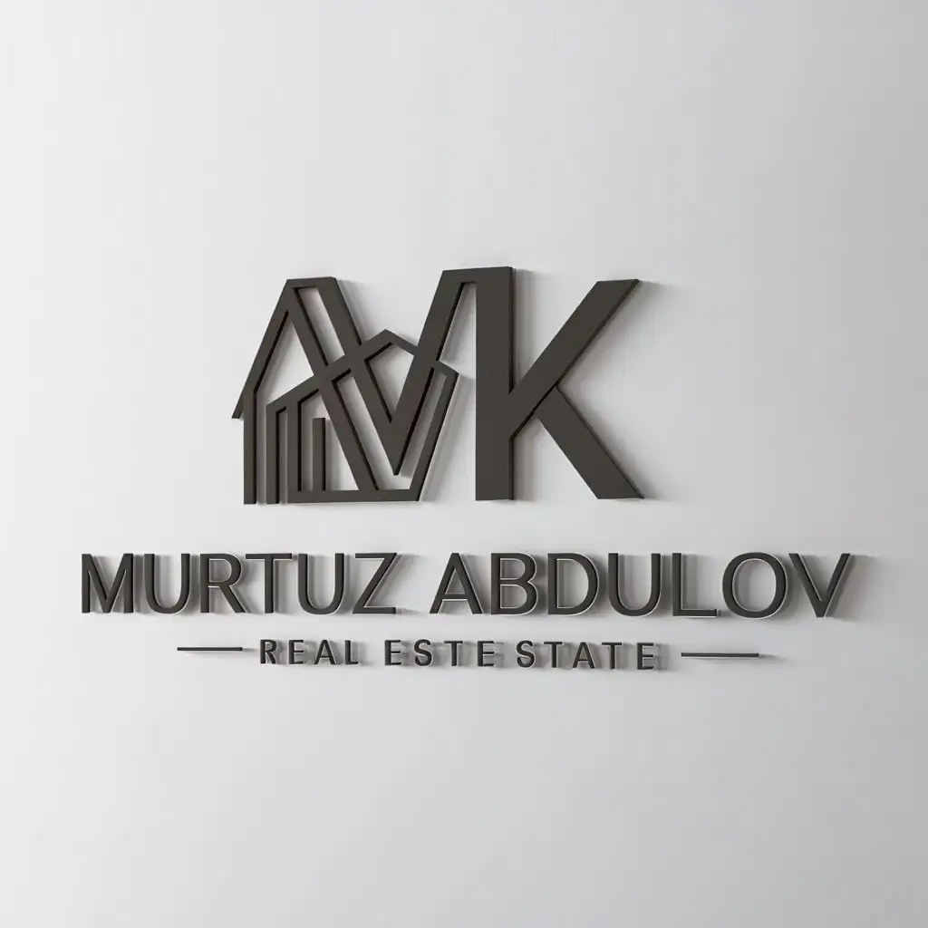 a logo design,with the text "Murtuz Abdulov", main symbol:VK,complex,be used in Real Estate industry,clear background