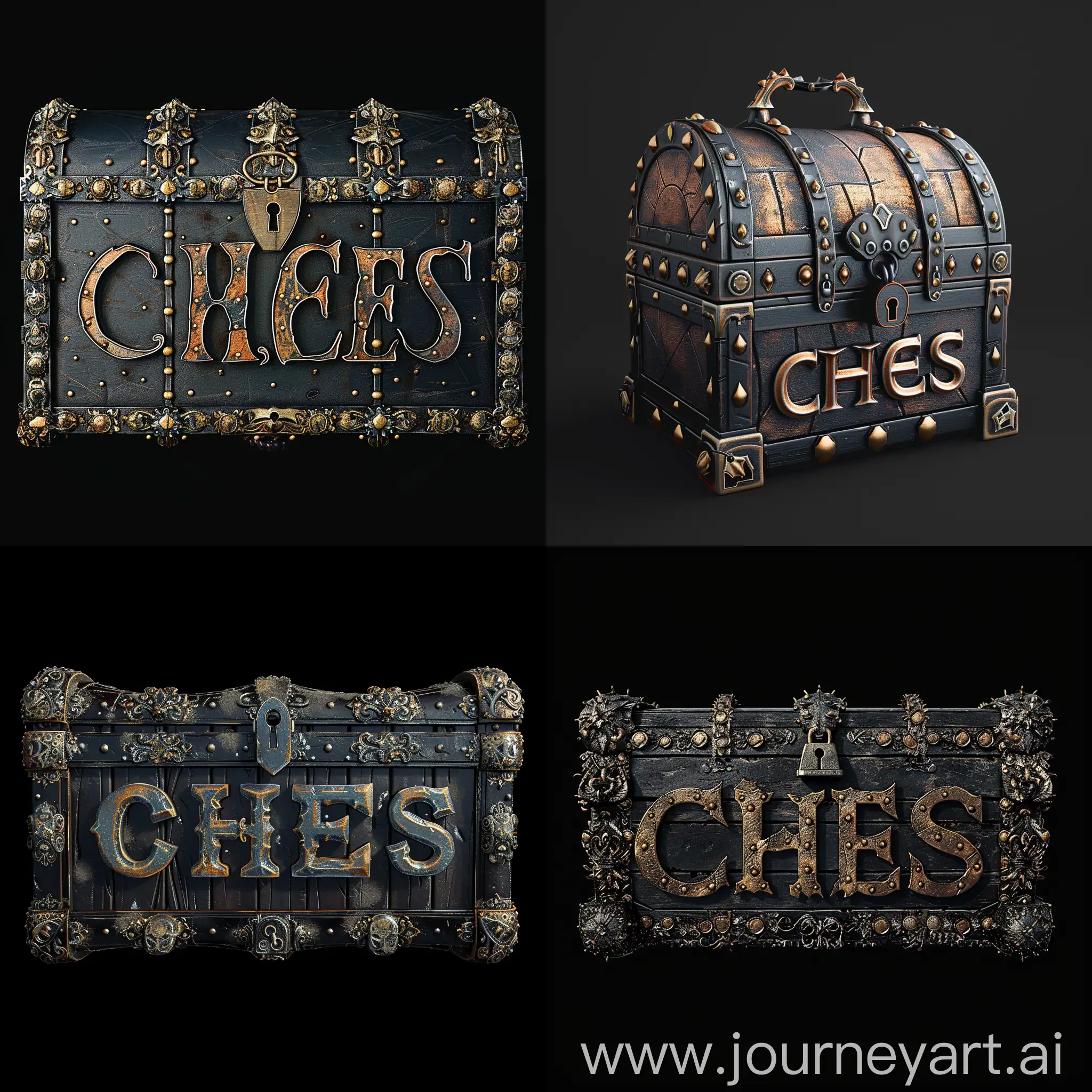 "CHEST" logo could be to design the word in the form of a treasure chest, the letters could be stylized to resemble the shape of a chest complete with a curved lid lock and decorative details, --s 200