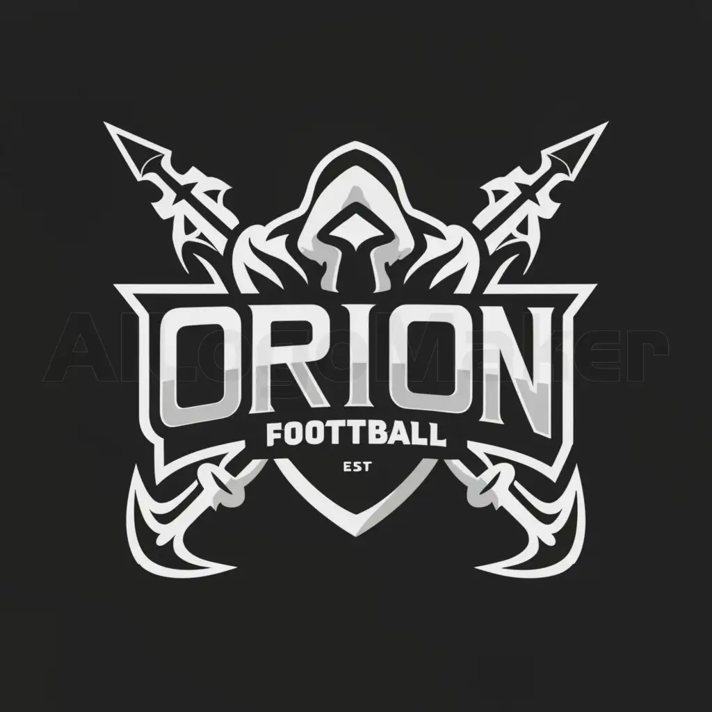 a logo design,with the text "Orion", main symbol:Create a logo of Orion, the mythological archer, for a football team (do not color), in regular line with black color,Moderate,be used in football industry,clear background