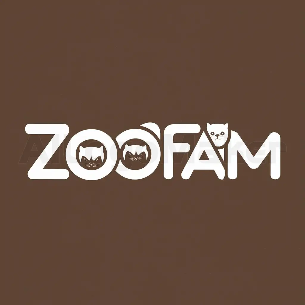 a logo design,with the text "ZooFam", main symbol:cats,Moderate,be used in Animals Pets industry,clear background