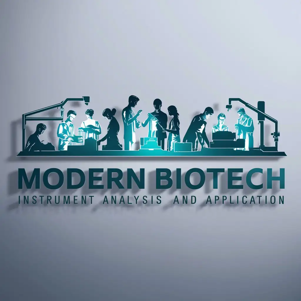 a logo design,with the text "modern biotech instrument analysis and application", main symbol:a group of young people doing scientific research, English letter modern biological instrument analysis and application,Moderate,be used in movies and TV industry,clear background