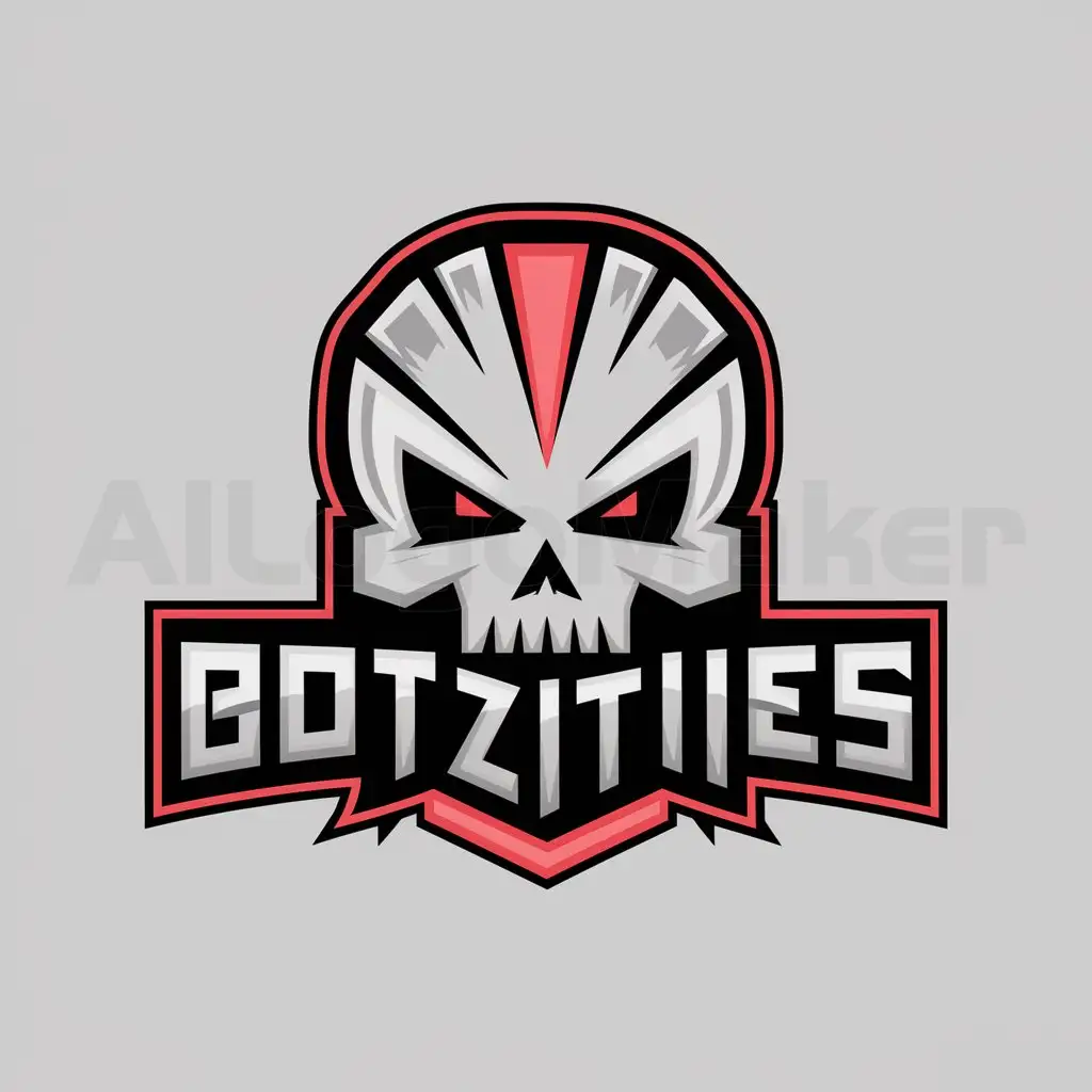 a logo design,with the text "BOTZITIES", main symbol:A skull,Moderate,be used in Internet industry,clear backgroundwith red color