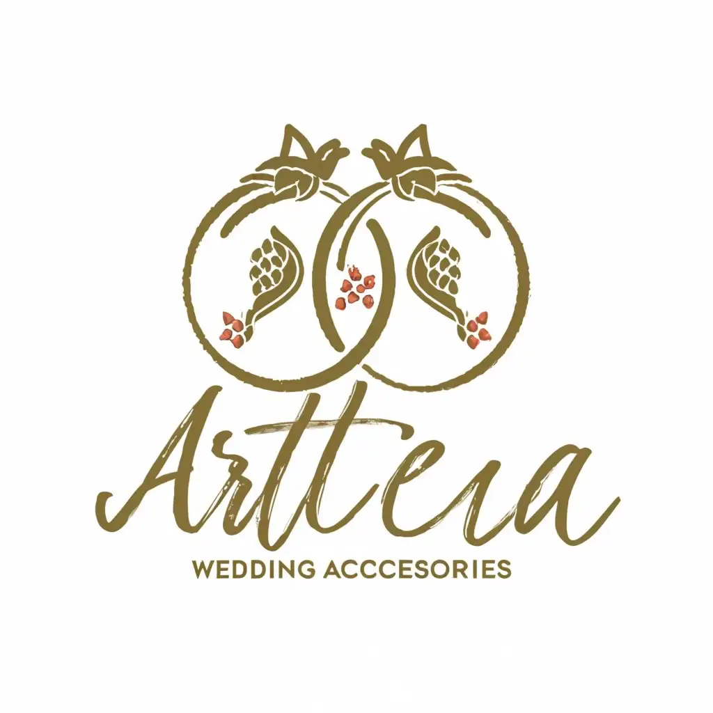 a logo design,with the text "ArtEva wedding accessories", main symbol:Pomegranate branches under the letters,complex,be used in Others industry,clear background