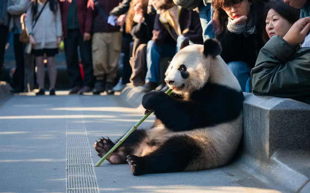 Tranquil-Panda-Enjoying-Bamboo-on-Chongqing-Yangtze-River-Bridge
