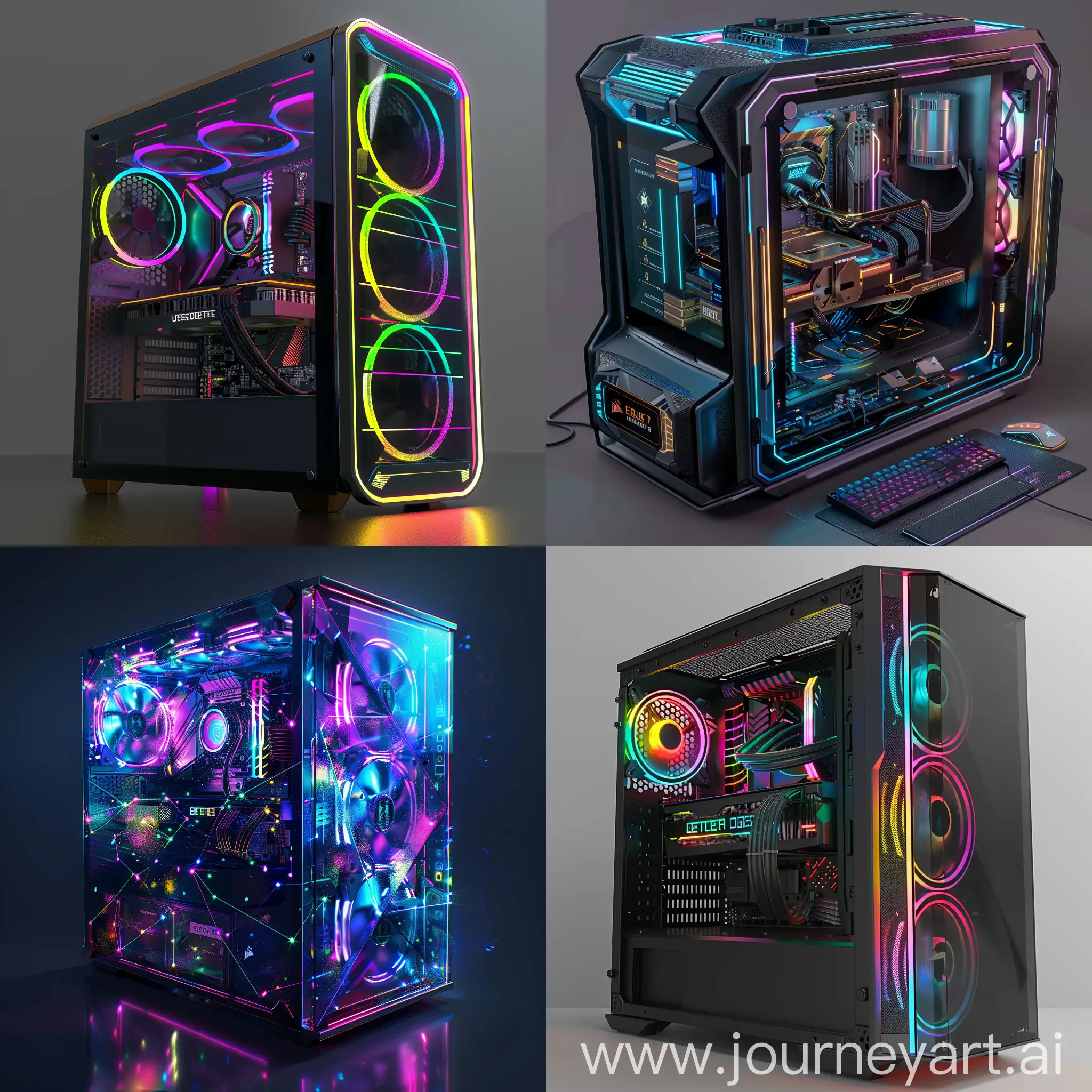 High-tech futuristic PC case, Modular Design, Integrated RGB Lighting, Wireless Connectivity, Smart Cooling System, AI Integration, Liquid Cooling Solutions, Eco-friendly Materials, Enhanced Cable Management, Augmented Reality Interfaces, Secure Biometric Access, Sleek Minimalist Design, Tempered Glass Panels, Customizable RGB Lighting, Integrated Touchscreen Display, Wireless Charging Pad, Hidden Connectivity Ports, Modular Exterior Panels, Dynamic LED Patterns, Built-in Sound System, Smart Assistant Integration. unreal engine 5 --stylize 1000