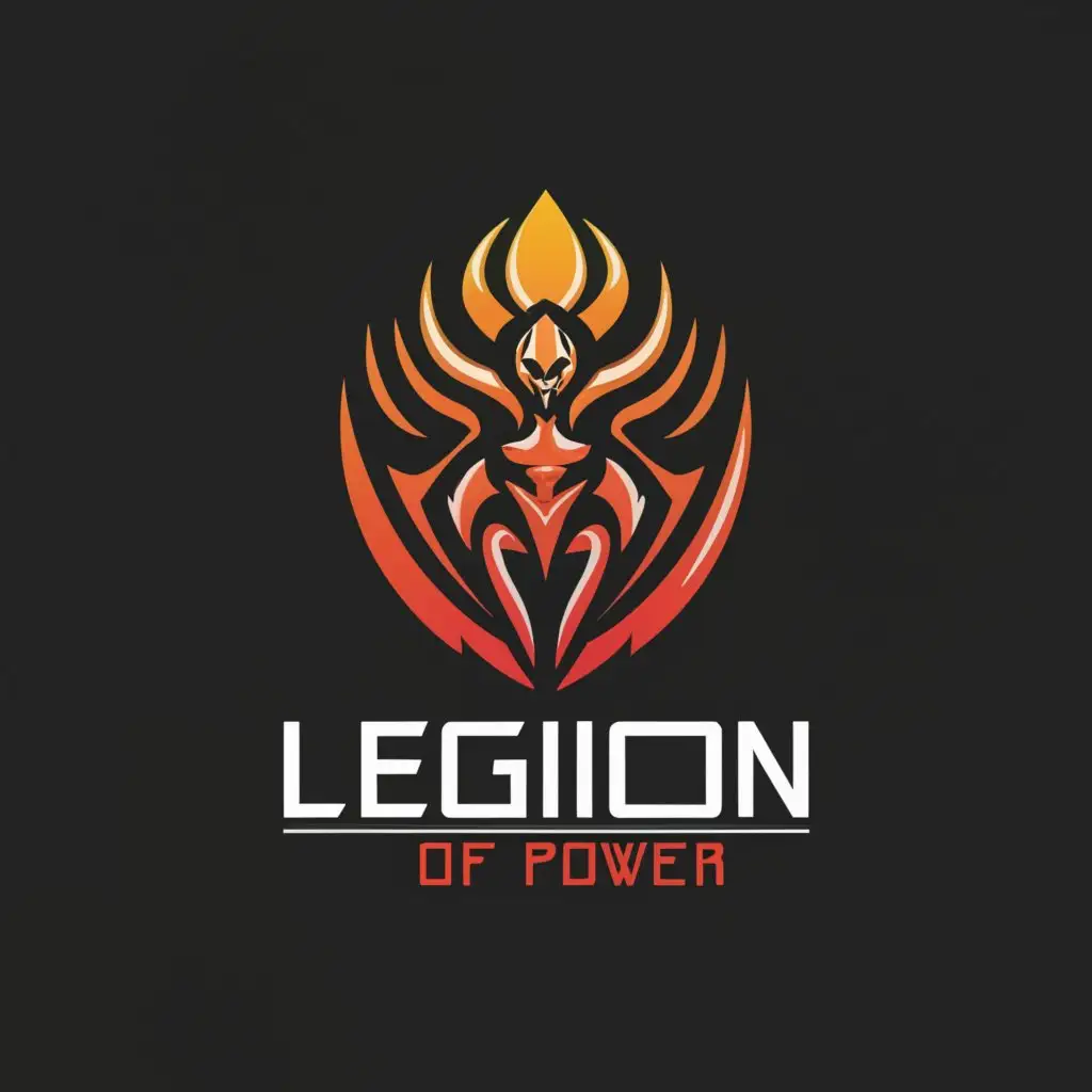 a logo design,with the text "Legion of power", main symbol:Logo on the theme of the game Halo Infinite in red-black style,Moderate,be used in games industry,clear background