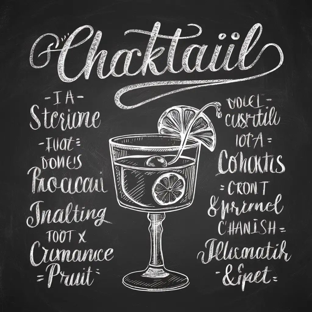 A chalkboard-style recipe illustration for a classic cocktail, complete with hand-drawn ingredients and script lettering. 