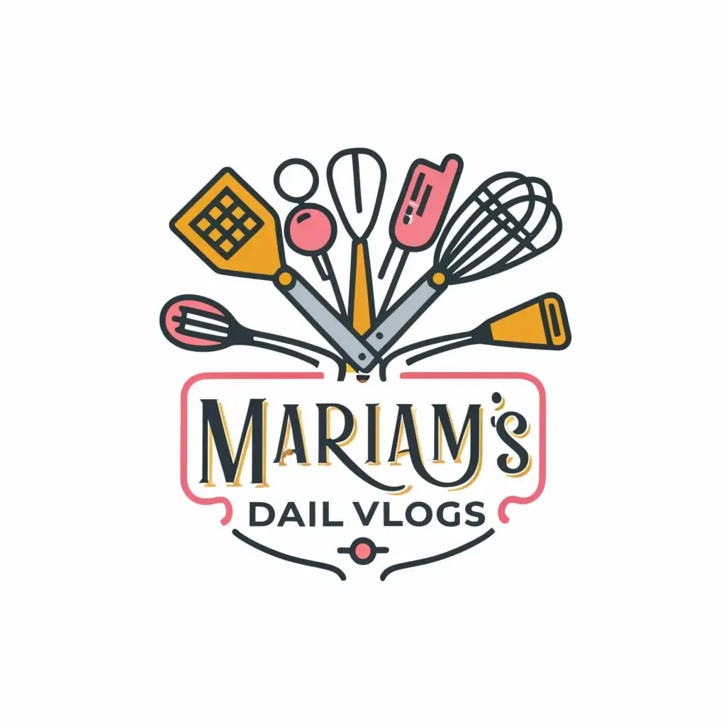 LOGO-Design-For-Mariams-Daily-Vlogs-Vibrant-Kitchen-Utensils-Emblem-for-Entertainment-Enthusiasts