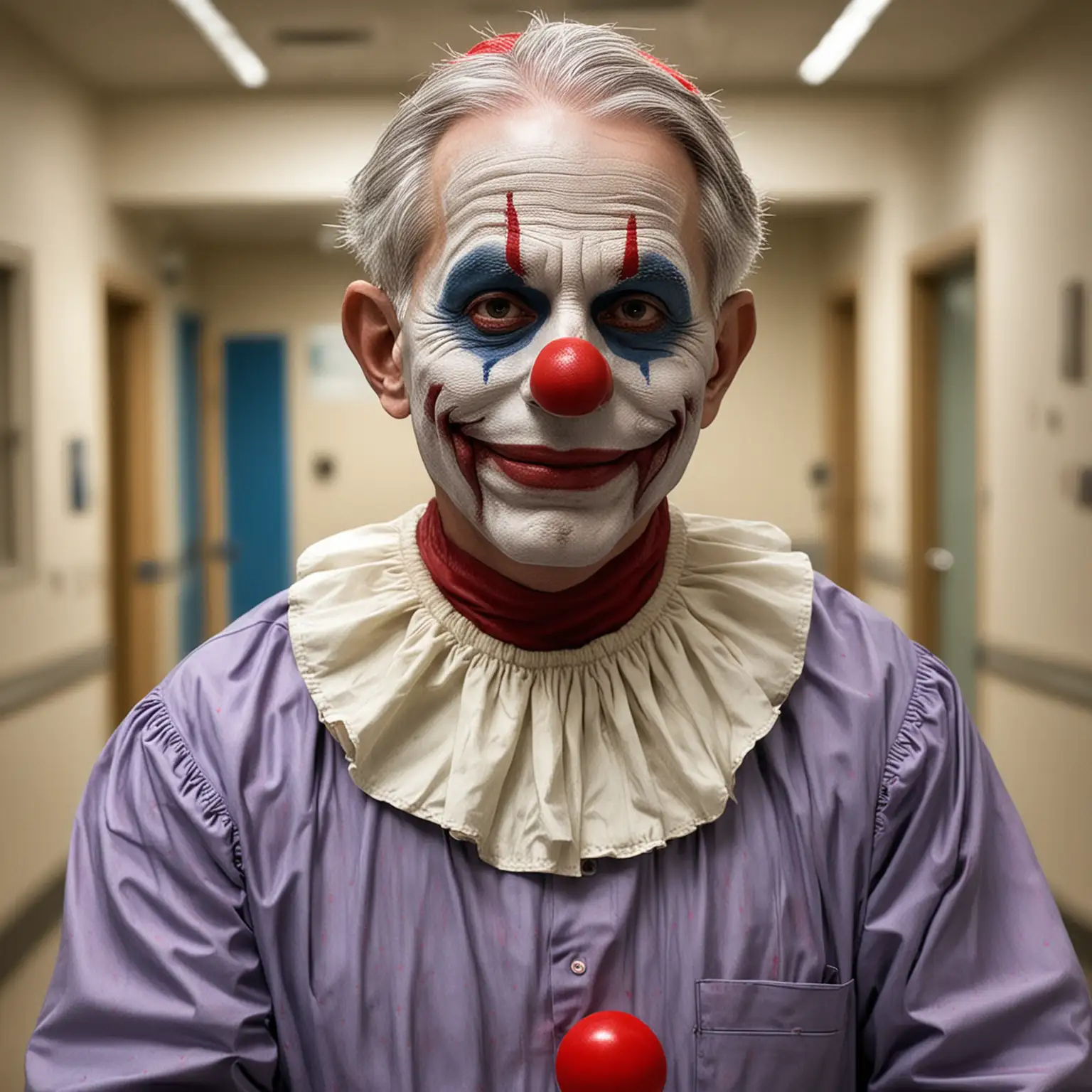 Dr Anthony Fauci as a killer clown in a hospital