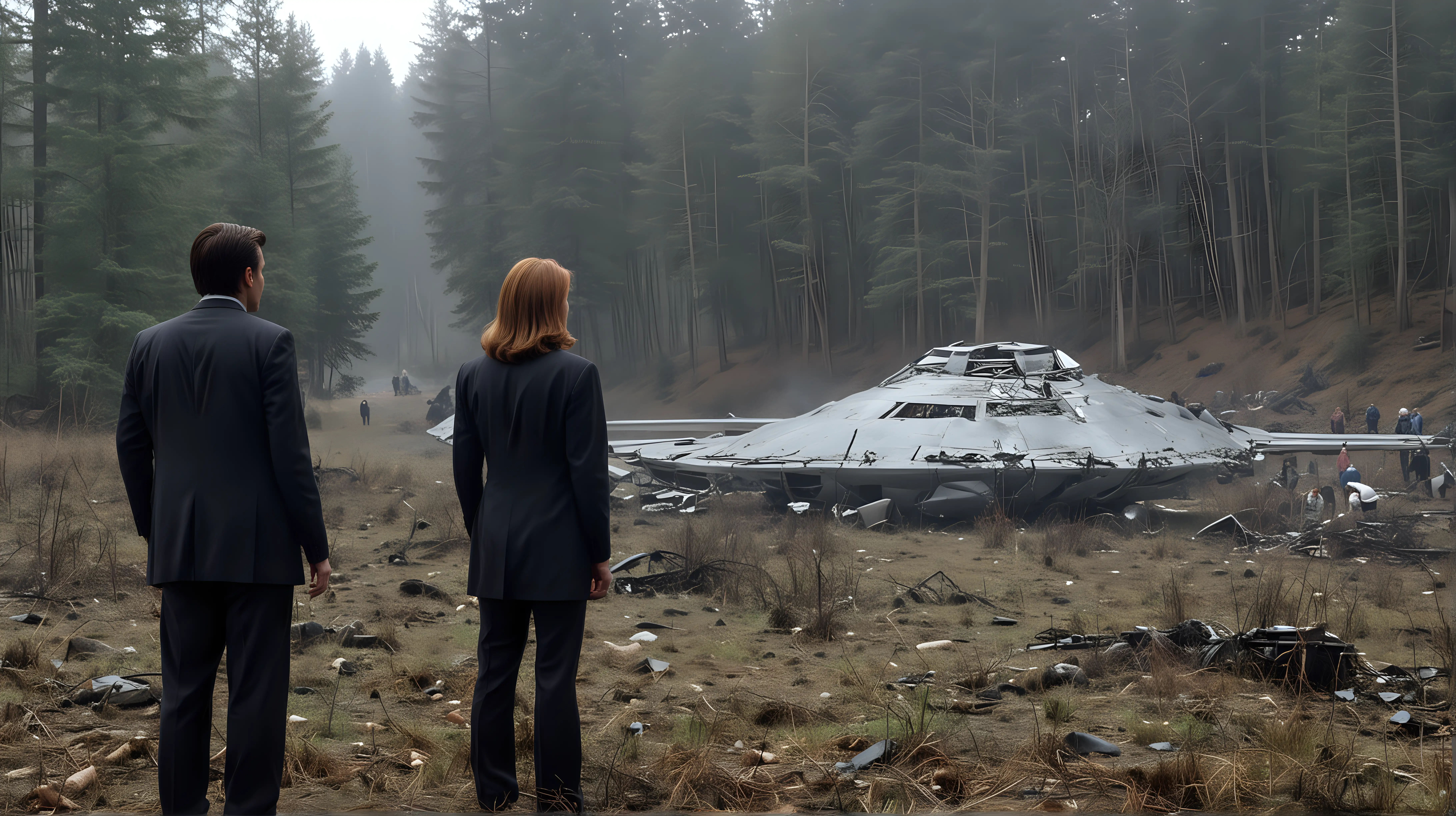 Mulder and Scully Investigating UFO Crash Scene