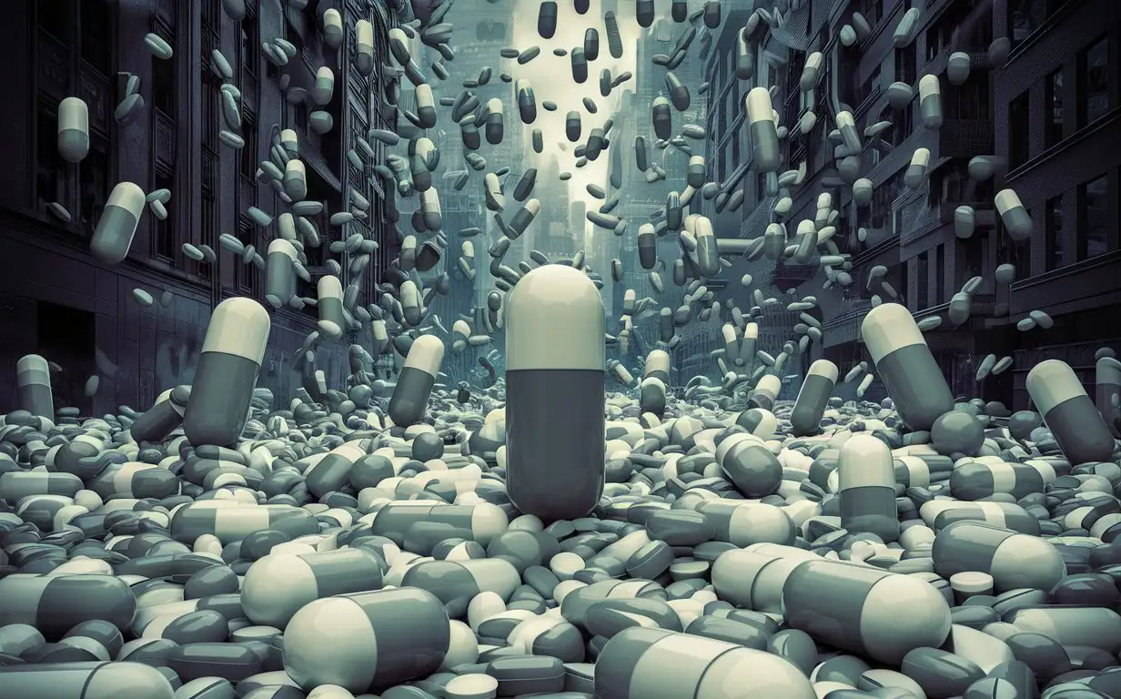 Heap of White and Gray Capsule Pills Spilling Out