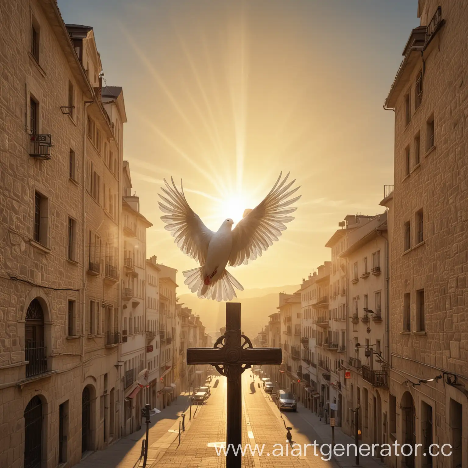 рисунок крест белый голубь на фоне солнца в городе сион


