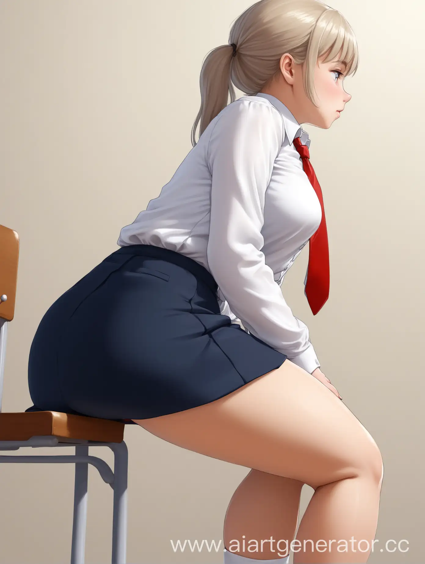 Russian-Schoolgirl-in-Formal-Attire-Sitting-with-Bent-Legs