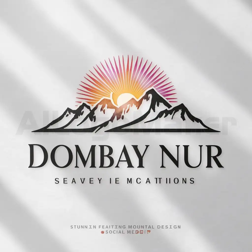 a logo design,with the text "Dombay NUR", main symbol:Create a logo for a social media account about mountain vacations, so that the mountains with the sunrise are the most beautiful, in a clear and detailed style,complex,be used in Travel industry,clear background