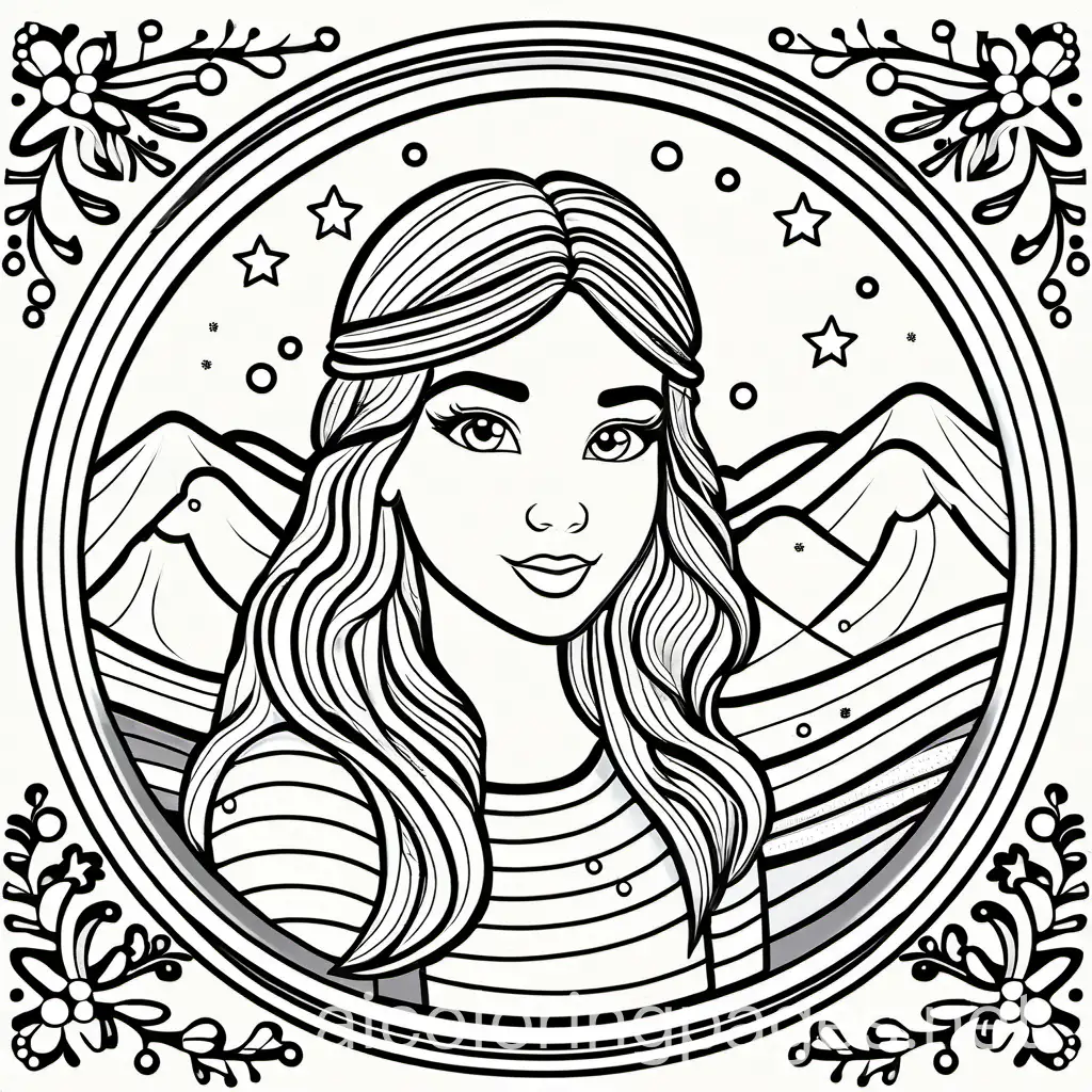 teen girl with long  hair and snow globe

, Coloring Page, black and white, line art, white background, Simplicity, Ample White Space. The background of the coloring page is plain white to make it easy for young children to color within the lines. The outlines of all the subjects are easy to distinguish, making it simple for kids to color without too much difficulty