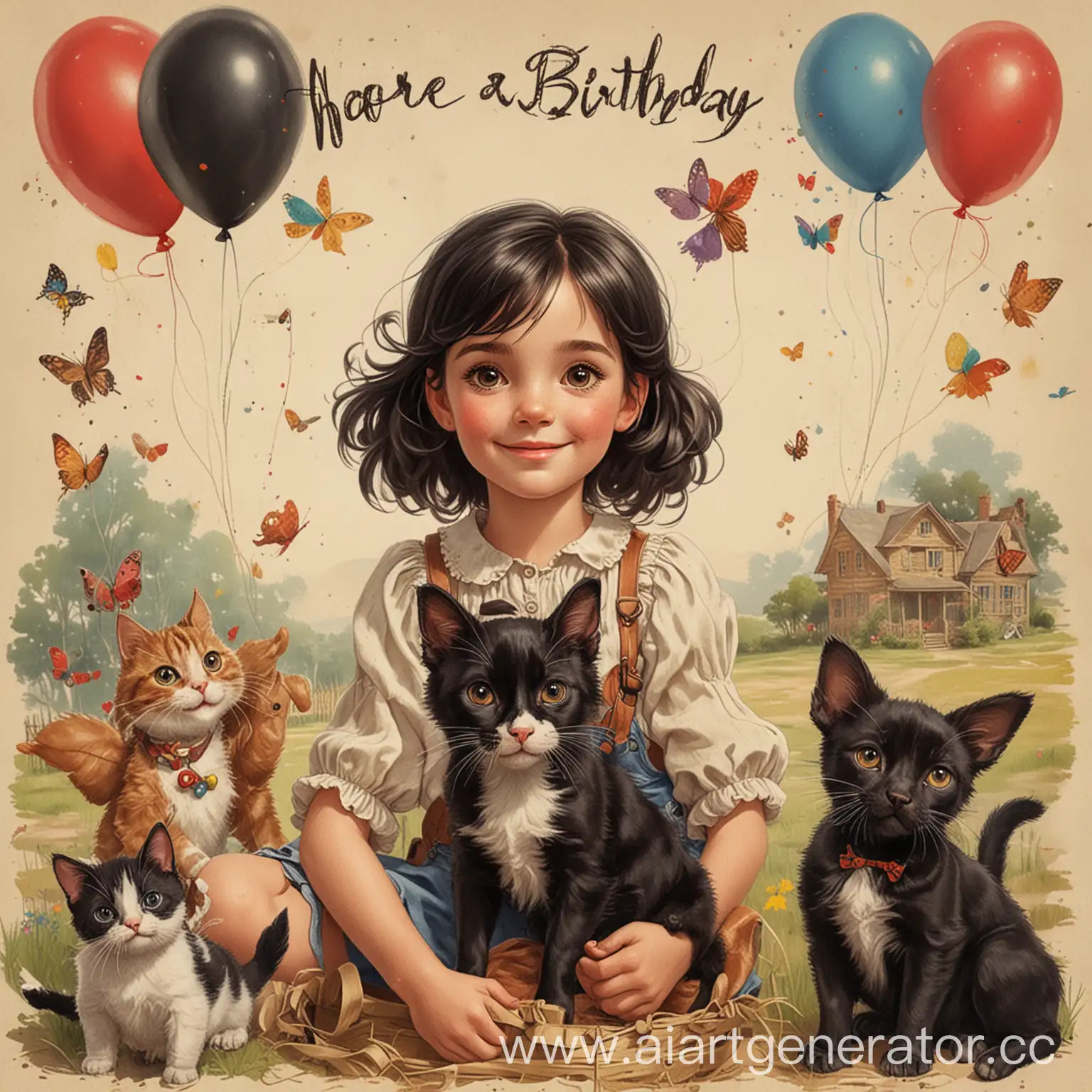 Country-Style-Birthday-Celebration-for-a-DarkEyed-Girl-with-Animals-and-Balloons