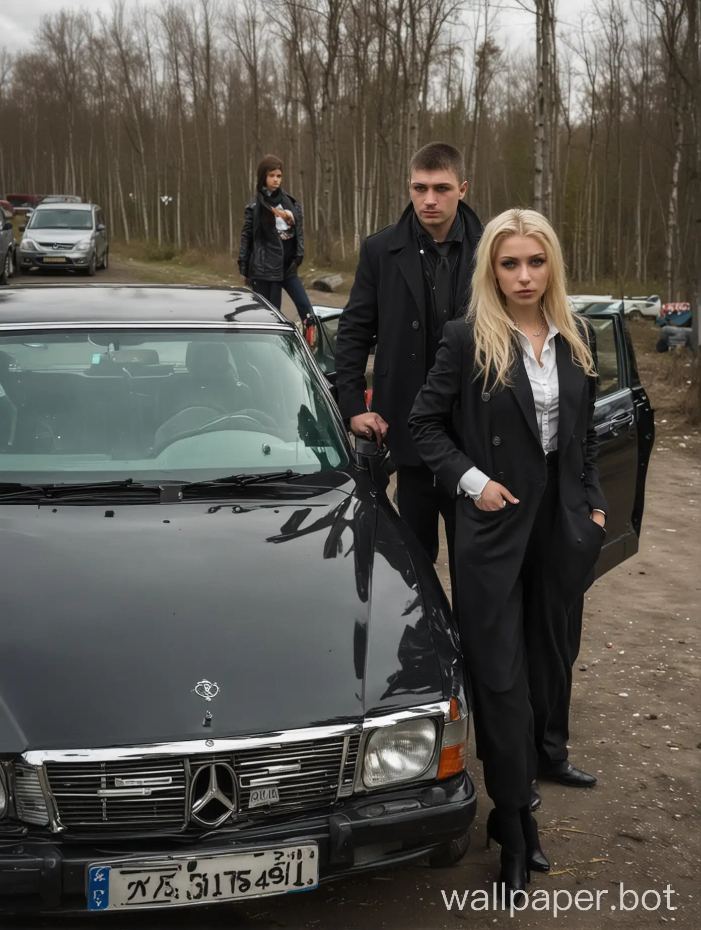 Russian mafia, man and woman, , Gelendvagen car