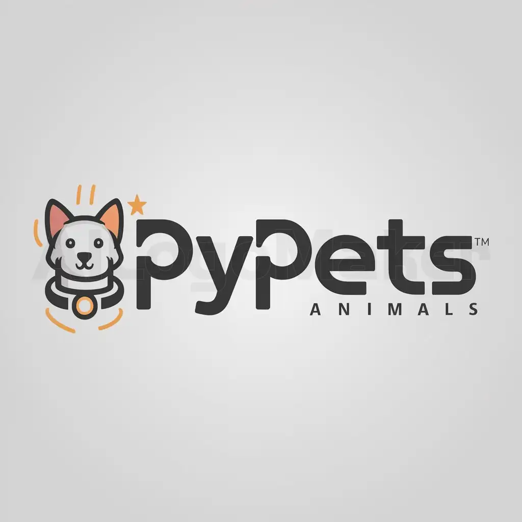 a logo design,with the text "PyPets", main symbol:pet, technology, collar,Moderate,be used in Animals Pets industry,clear background