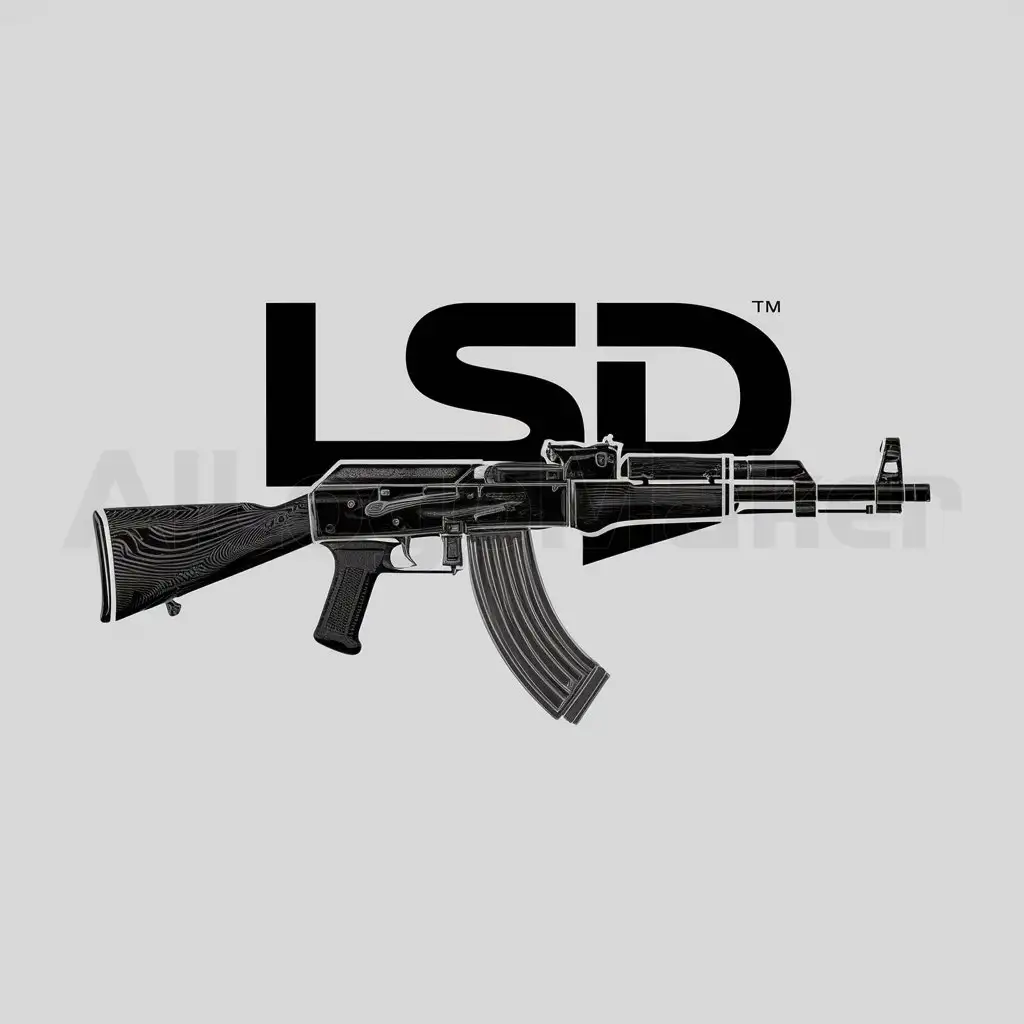 a logo design,with the text "LSD", main symbol:Ak-47,complex,be used in Others industry,clear background