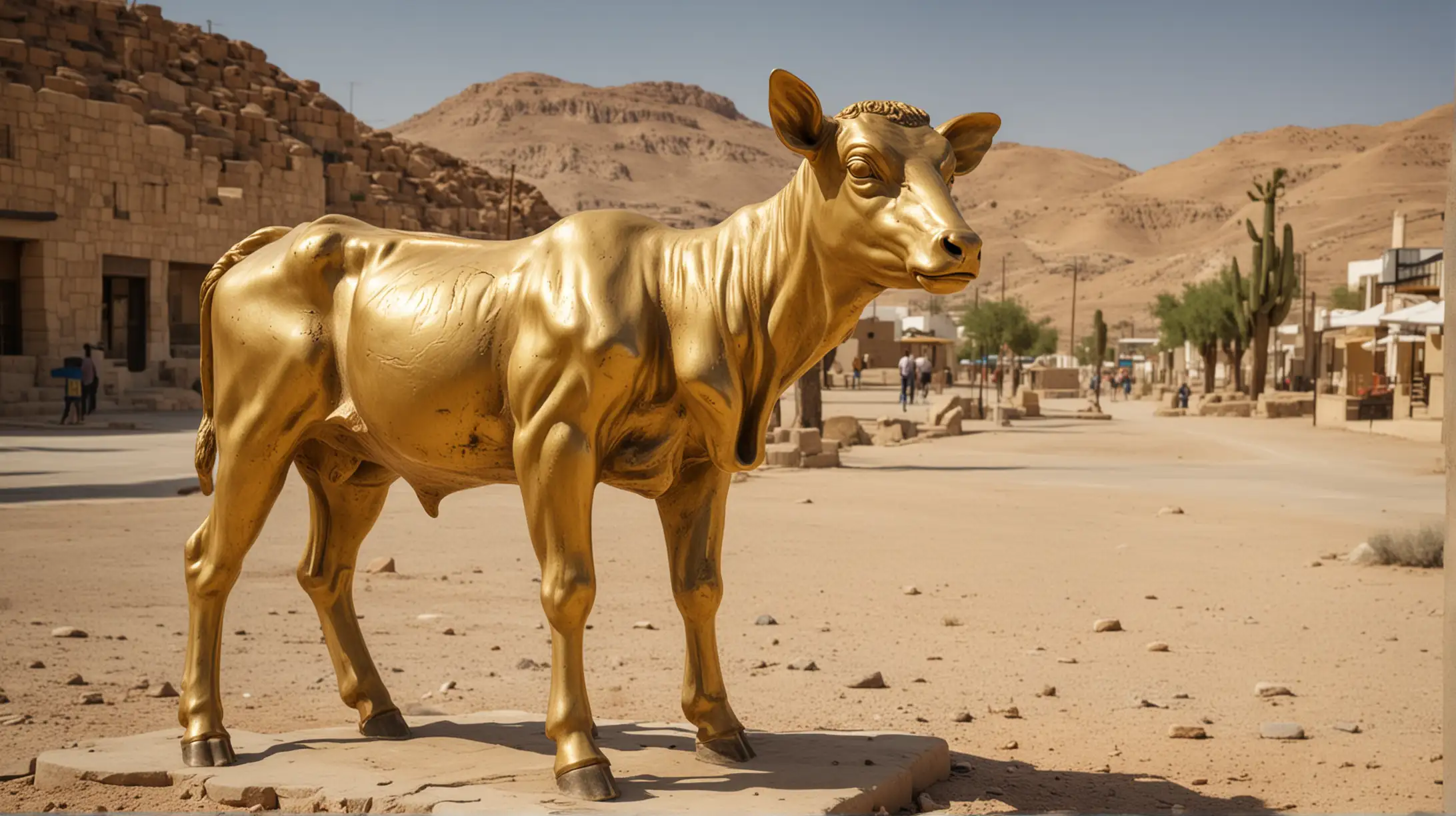 Biblical Era Statue Golden Calf in Desert City